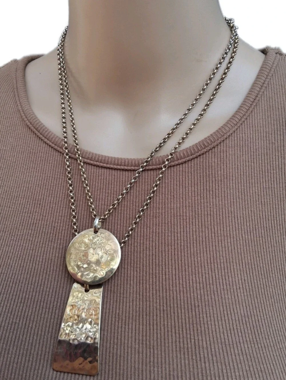 RLM Soho Robert Lee Morris Layered Hammered Pendant Necklace Gold Tone